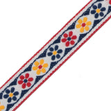 German Blue and Red Floral Jacquard Ribbon - 0.75"