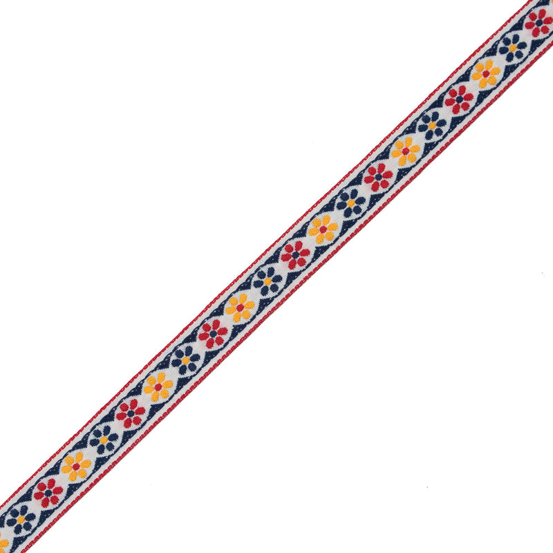 German Blue and Red Floral Jacquard Ribbon - 0.75"