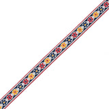 German Blue and Red Floral Jacquard Ribbon - 0.75"