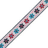 German Pink and Blue Floral Jacquard Ribbon - 0.75"