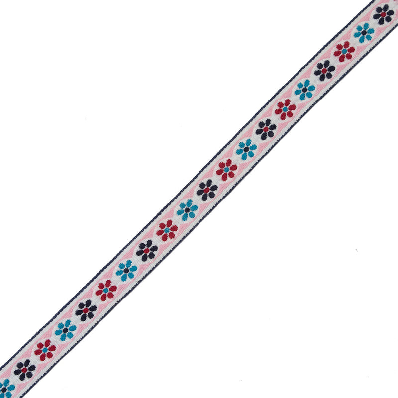 German Pink and Blue Floral Jacquard Ribbon - 0.75"