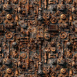 Cotton Rust Steam & Steel Train Mechanical Gears Fabric 44/45