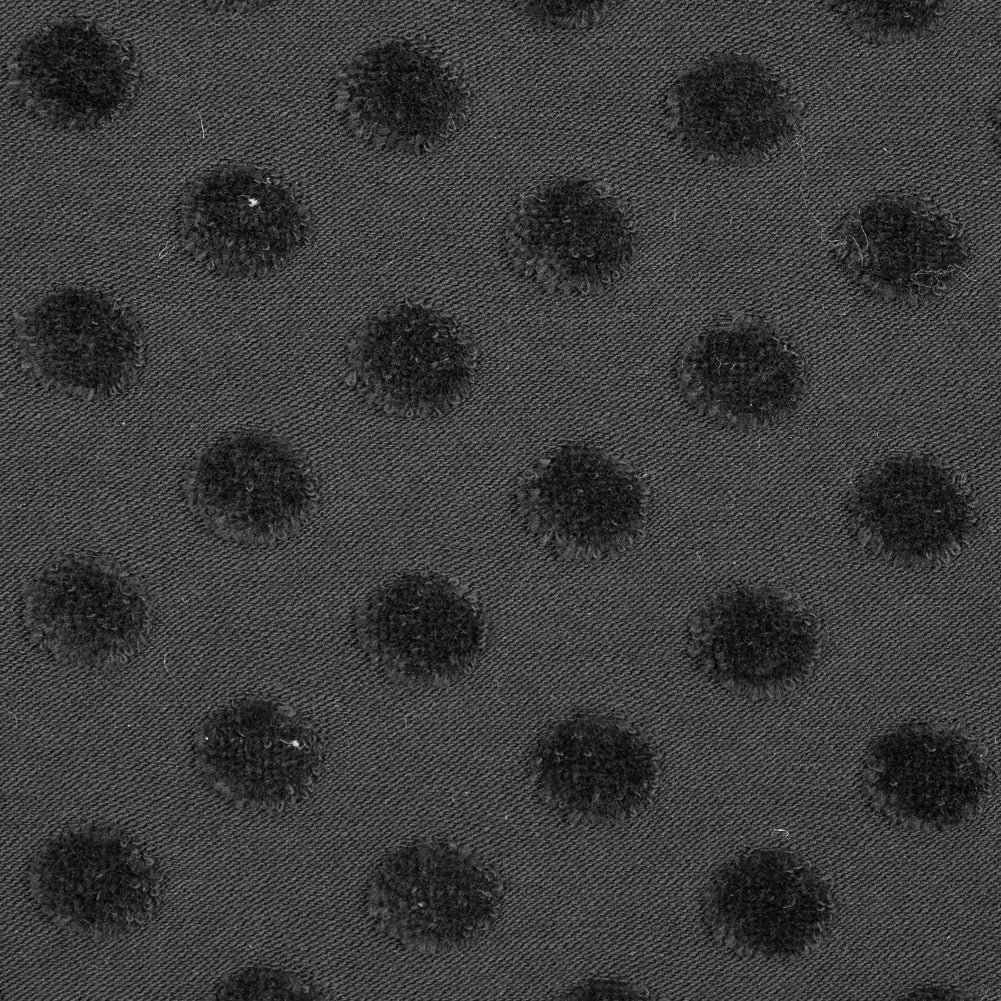 Black Knit Twill with Flocked Polka Dots