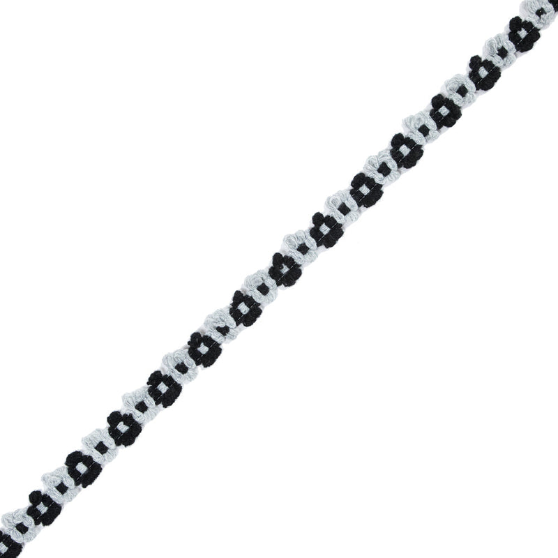 Black and Gray Floral Yarn Trim - 0.5"