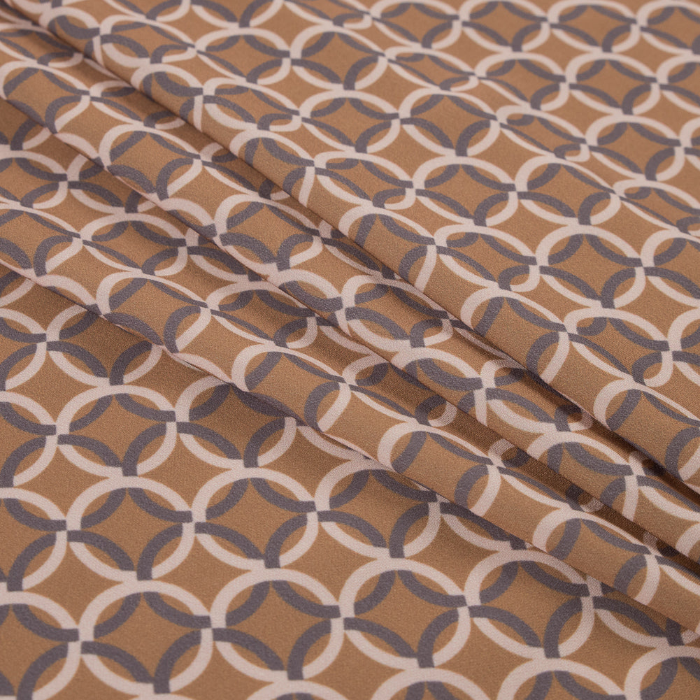 Italian Mustard and Beige Geometric Stretch Polyester