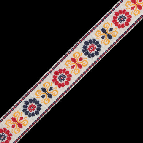 Yellow, Red and Blue Floral German Jacquard Ribbon - 0.75"