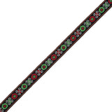 Red and Green Floral German Jacquard Ribbon - 0.75"