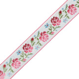 German Pink and Green Floral Jacquard Ribbon - 0.875"
