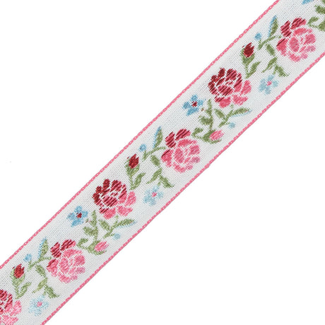 German Pink and Green Floral Jacquard Ribbon - 0.875"
