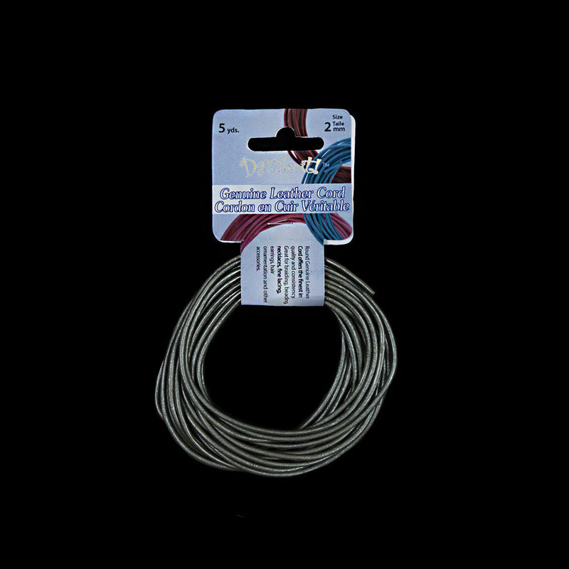 Dazzle-It Metallic Gray Genuine Leather Cord - 2mm
