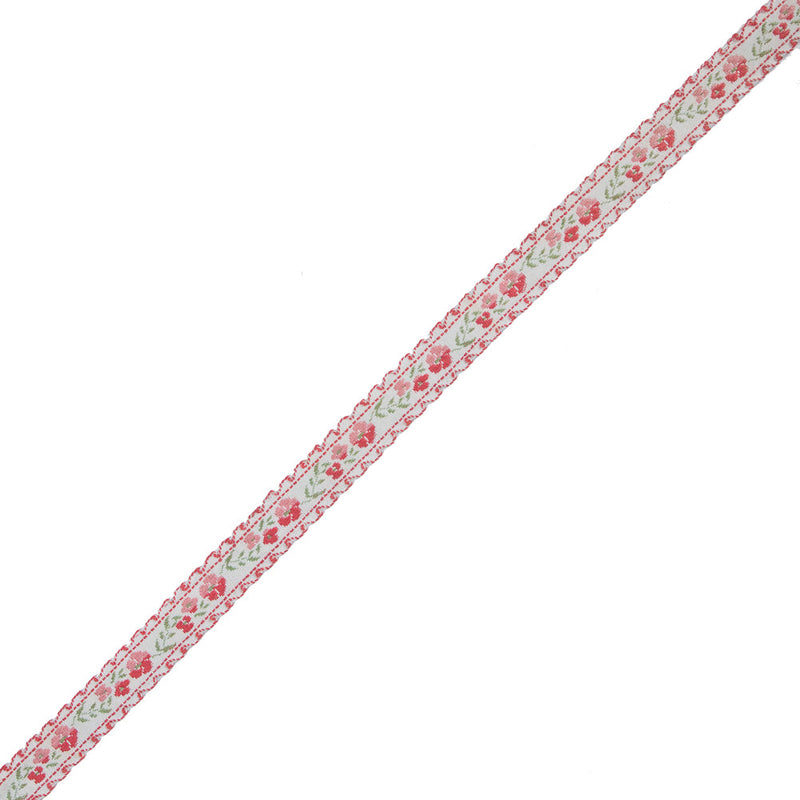 Pink Floral German Jacquard Ribbon - 0.5"