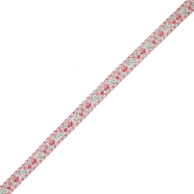 Pink Floral German Jacquard Ribbon - 0.5"