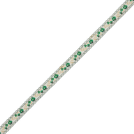 Green Floral German Jacquard Ribbon - 0.5"