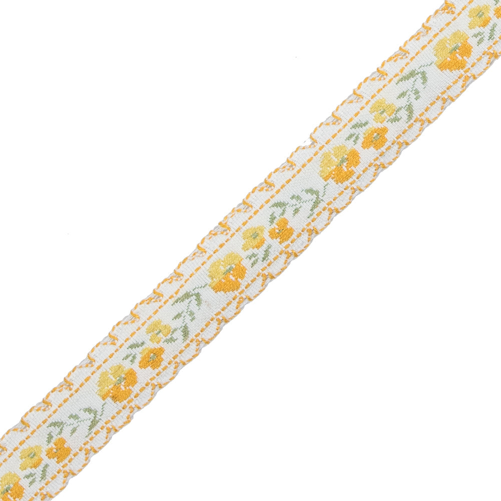 Yellow Floral German Jacquard Ribbon - 0.5"