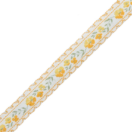 Yellow Floral German Jacquard Ribbon - 0.5"