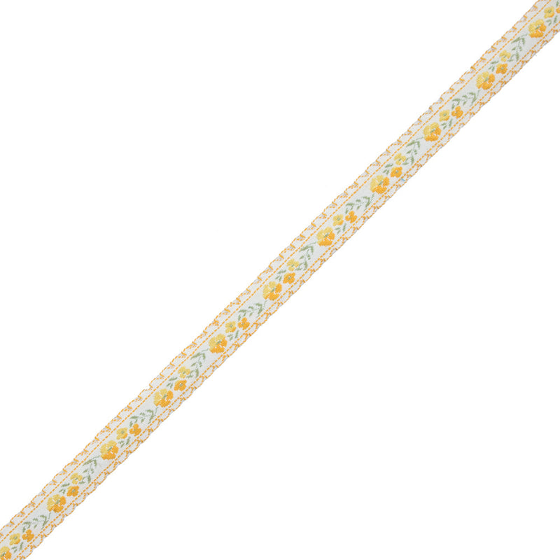Yellow Floral German Jacquard Ribbon - 0.5"