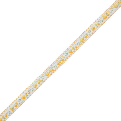 Yellow Floral German Jacquard Ribbon - 0.5"