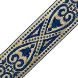 Blue and Metallic Gold Heart Jacquard Ribbon - 1.5"