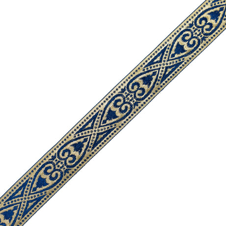 Blue and Metallic Gold Heart Jacquard Ribbon - 1.5"