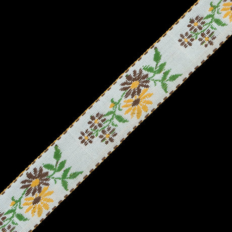 Yellow and Brown Floral German Jacquard Ribbon - 0.875"
