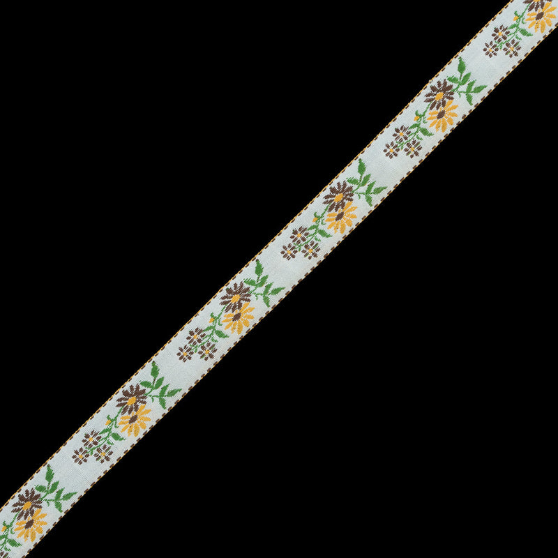 Yellow and Brown Floral German Jacquard Ribbon - 0.875"