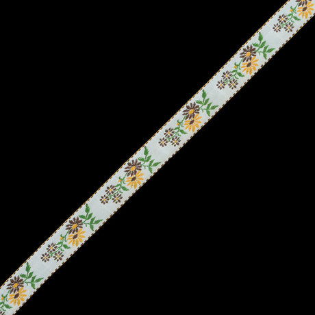 Yellow and Brown Floral German Jacquard Ribbon - 0.875"