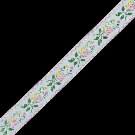 German Pink and Yellow Floral Jacquard Ribbon - 0.875"