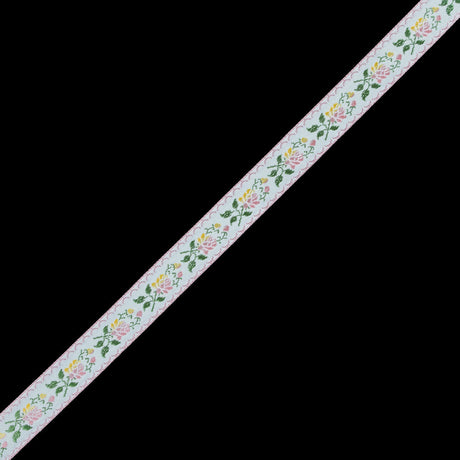 German Pink and Yellow Floral Jacquard Ribbon - 0.875"
