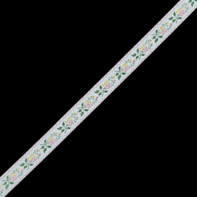 German Pink and Yellow Floral Jacquard Ribbon - 0.875"