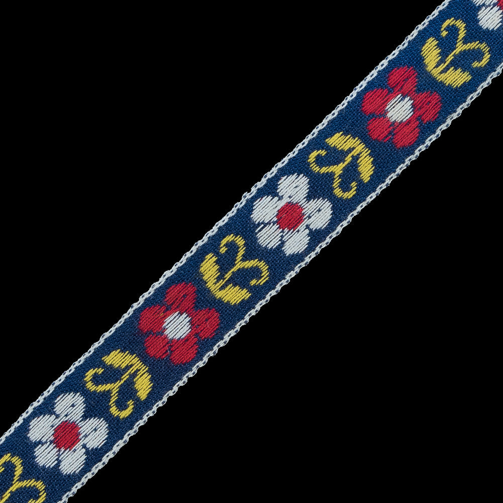 Red and Blue Floral German Jacquard Ribbon - 0.5"
