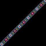 Red and Blue Floral German Jacquard Ribbon - 0.5"
