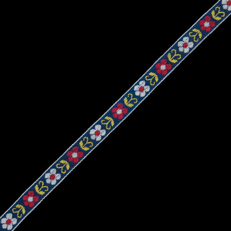 Red and Blue Floral German Jacquard Ribbon - 0.5"