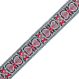 Red and White Geometric German Jacquard Ribbon - 1"
