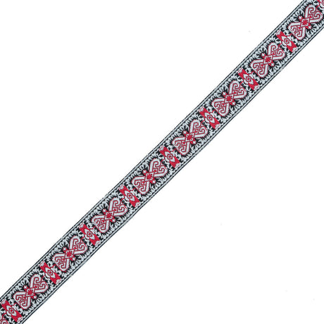 Red and White Geometric German Jacquard Ribbon - 1"