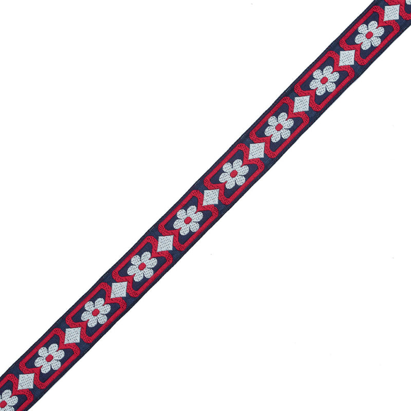 Red, White and Blue Floral German Jacquard Ribbon - 1"