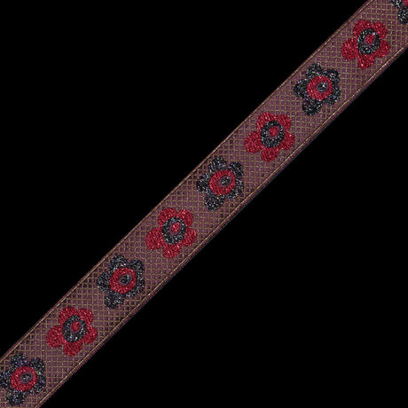 Red and Iridescent Metallic Floral Jacquard Ribbon - 1.25"