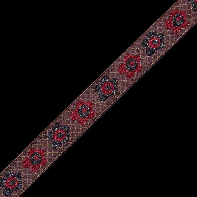 Red and Iridescent Metallic Floral Jacquard Ribbon - 1.25"
