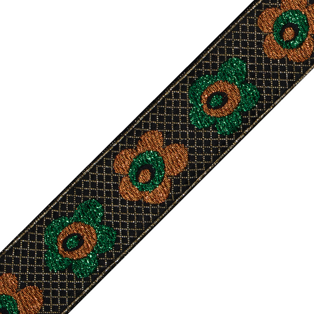 Green and Orange Metallic Floral Jacquard Ribbon - 1.25"