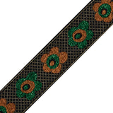 Green and Orange Metallic Floral Jacquard Ribbon - 1.25"