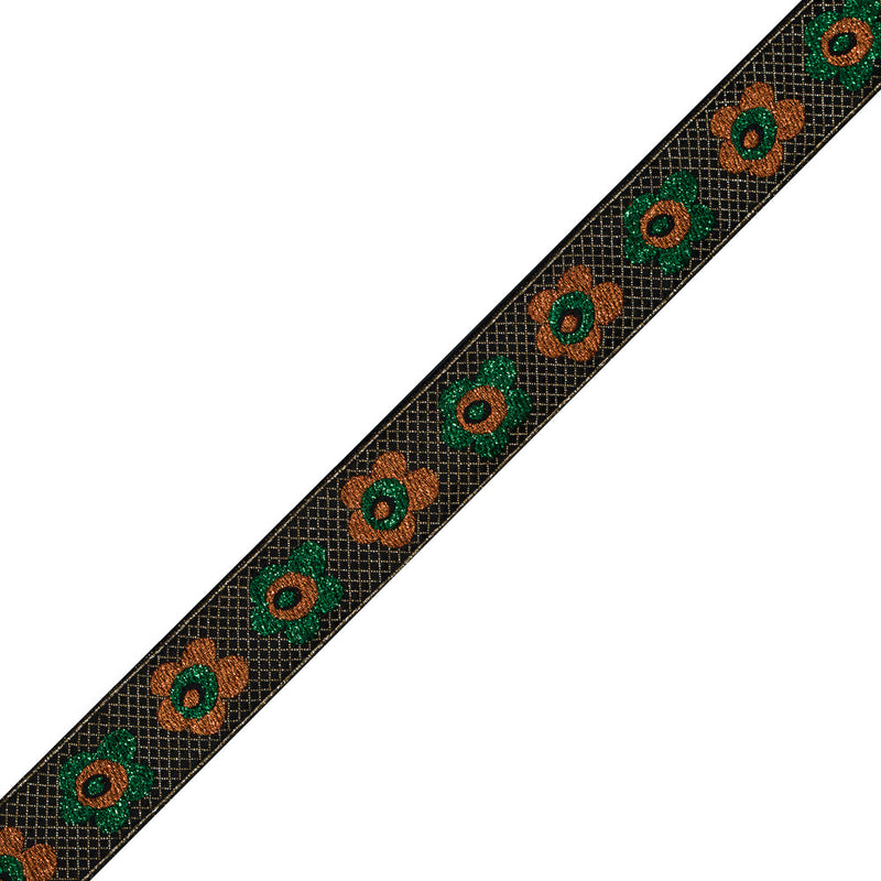 Green and Orange Metallic Floral Jacquard Ribbon - 1.25"