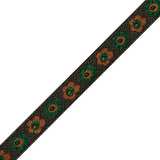 Green and Orange Metallic Floral Jacquard Ribbon - 1.25"