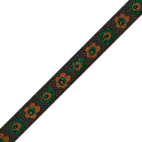 Green and Orange Metallic Floral Jacquard Ribbon - 1.25"