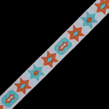 Orange and Blue Geometric Jacquard Ribbon - 0.5"
