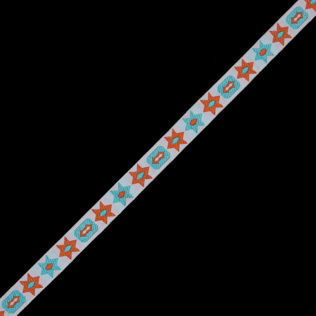 Orange and Blue Geometric Jacquard Ribbon - 0.5"