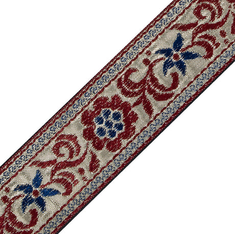 Metallic Gold and Red Floral Jacquard Ribbon - 1.5"