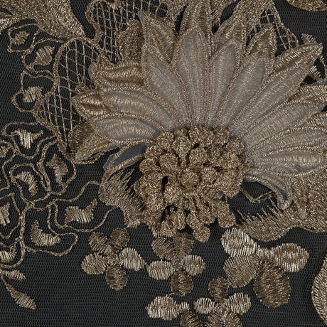 Metallic Gold 3D Floral Embroidered Mesh