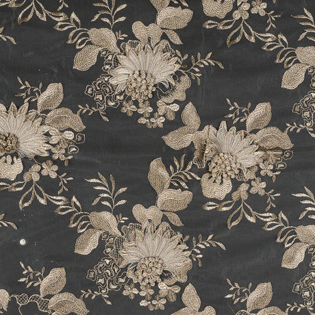Metallic Gold 3D Floral Embroidered Mesh