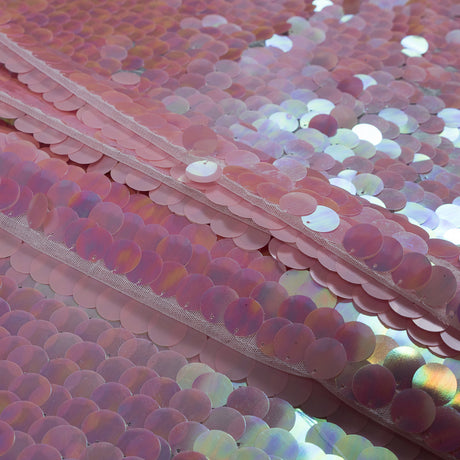Mesh with Circle Paillette Sequins - Pink on White