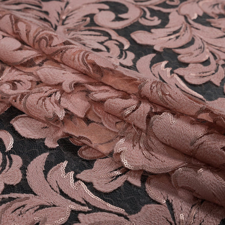 Embroidered Netting with Sequins - Coral Pink Floral