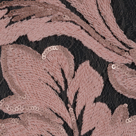 Embroidered Netting with Sequins - Coral Pink Floral